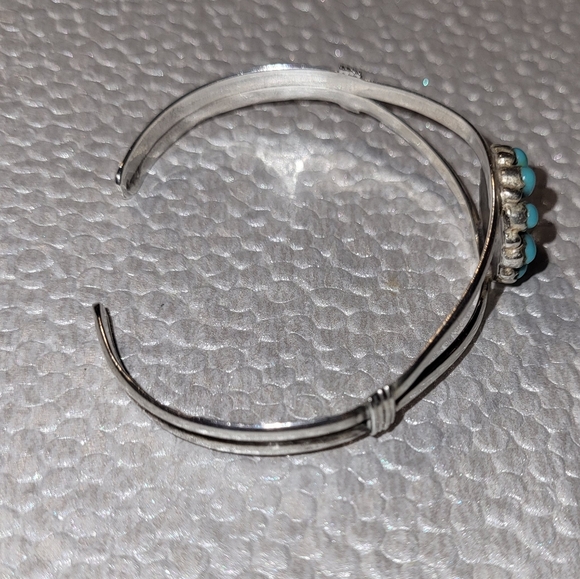 Vintage Sterling,Turquoise & Coral Cuff Bracelet - Picture 6 of 10